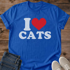 Cute Cat Tee Soft Cotton Construction Retro Heart Design Orange Background Color Bold Graphic Statement Lightweight Fabric Feel Classic Crew Neck Cut Comfortable All Day Wear Perfect For Cat Lovers Casual Style Shirt Unisex Fit Available