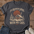 Christmas Cat Gift Tee Cozy Cabin Sunset Design Id Rather Be Home With My Cats Cat Lover Holiday Gift For Her Softstyle Cotton Comfortable Relaxed Fit Casual Weekend Wear Vintage Print Cat Mom Statement Apparel Everyday Layering