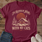 Vintage Cat Lover Tee Cozy Cabin Christmas Gift Id Rather Be Home With My Cats Cotton Cat Dad Gift Shirt Holiday Aesthetic Softstyle Ring Spun Fabric Relaxed Retail Fit Casual Winter Layering Statement Piece Everyday Wear