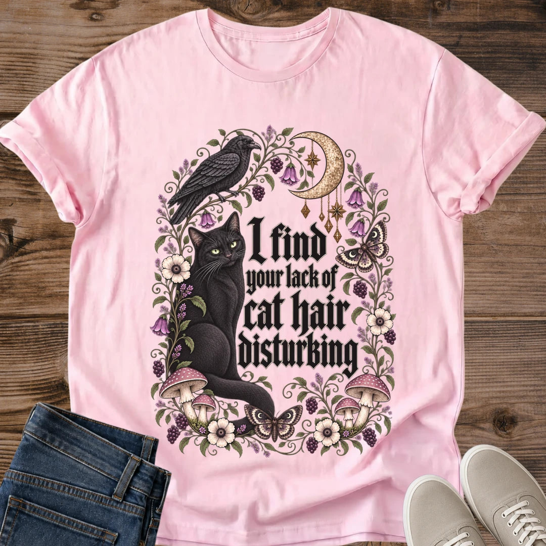 Cat Lover Gift I Find Your Lack Of Cat Hair Disturbing Shirt Funny Cat Quote Tee Gothic Floral Black Cat Graphic Birthday Gift For Cat Owner Halloween Gift For Cat Mom Christmas Gift For Her Cat Person Tee Gildan Softstyle Cotton Tee Cat Whisker Co