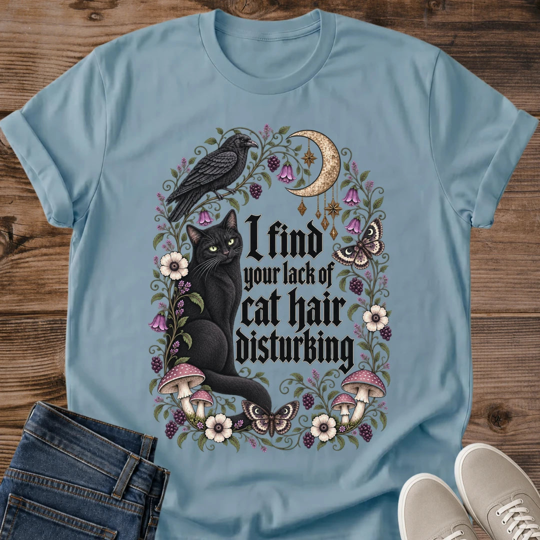 Cat Lover Gift I Find Your Lack Of Cat Hair Disturbing Shirt Funny Cat Quote Tee Gothic Floral Black Cat Graphic Birthday Gift For Cat Owner Halloween Gift For Cat Mom Christmas Gift For Her Cat Person Tee Gildan Softstyle Cotton Tee Cat Whisker Co
