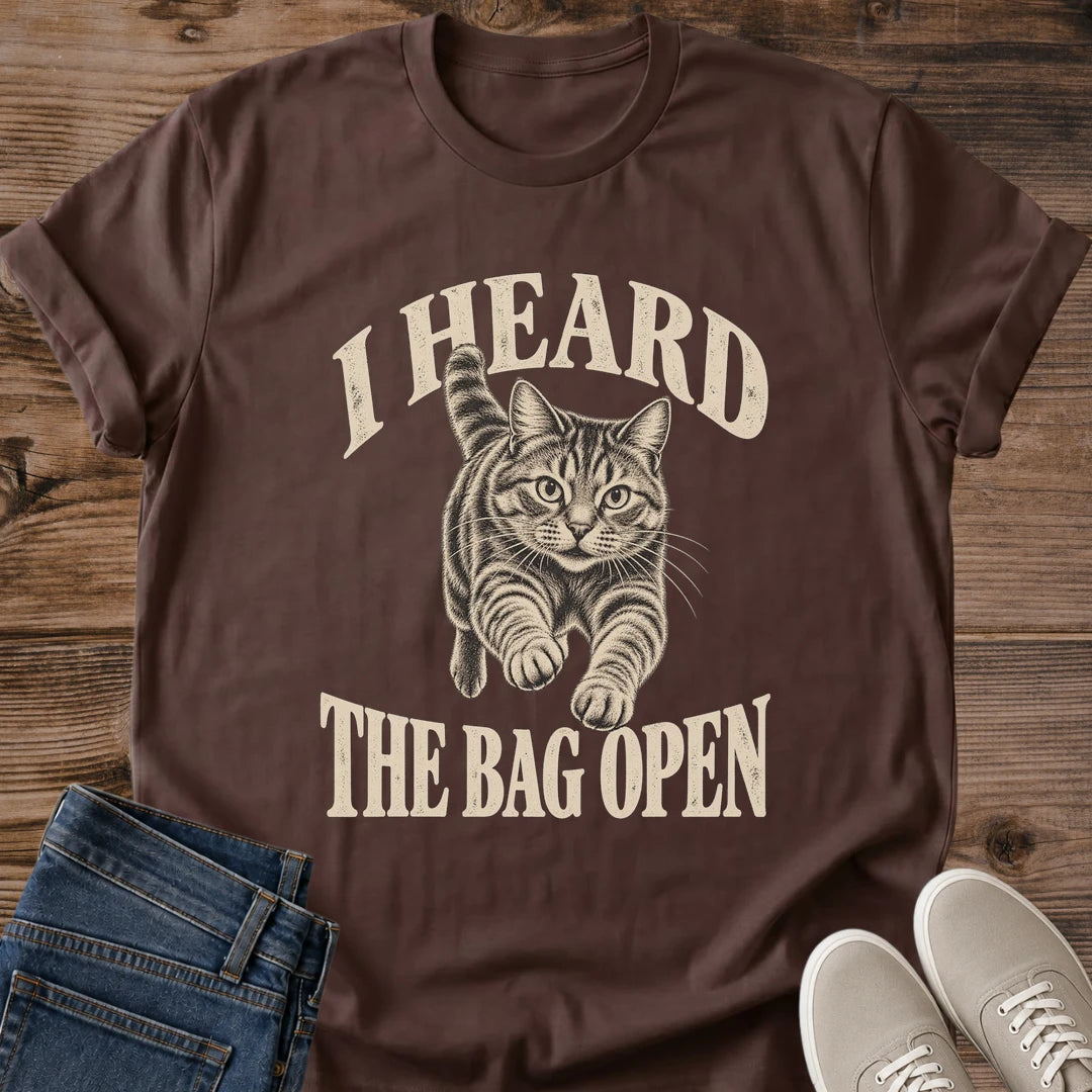 Cat Lover Gift I Heard The Bag Open Shirt Funny Hungry Cat Tee Vintage Running Cat Graphic Birthday Gift For Cat Owner Christmas Gift For Cat Mom Stocking Stuffer For Cat Lover Cat Person Tee Gildan Softstyle Cotton Tee Cat Whisker Co