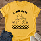 Cat Lover Gift T Shirt Retro Design Cotton Tee Minimalist Line Art Cat Illustration Vintage Style Graphic Shirt Casual Everyday Wear Soft Breathable Fabric Cat Themed Apparel Perfect Present For Cat Enthusiasts Comfortable Fashion Statement