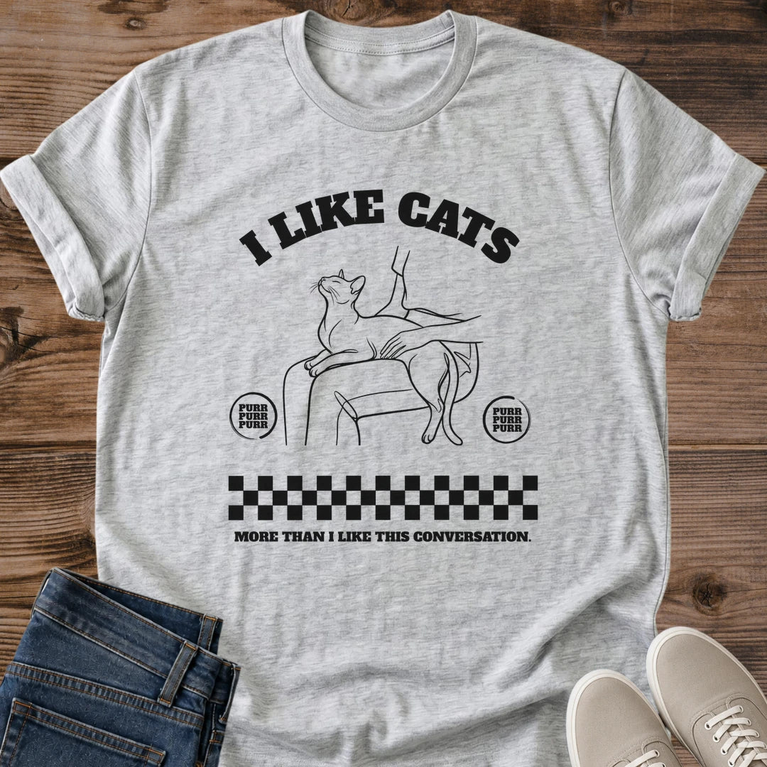 Cat Enthusiast T Shirt Unique Line Art Feline Design Retro Vintage Style Cotton Tee Minimalist Graphic Apparel Casual Comfortable Wear Soft Breathable Fabric Cat Lover Gift Perfect Present Everyday Fashion Relaxed Cat Illustration Quality