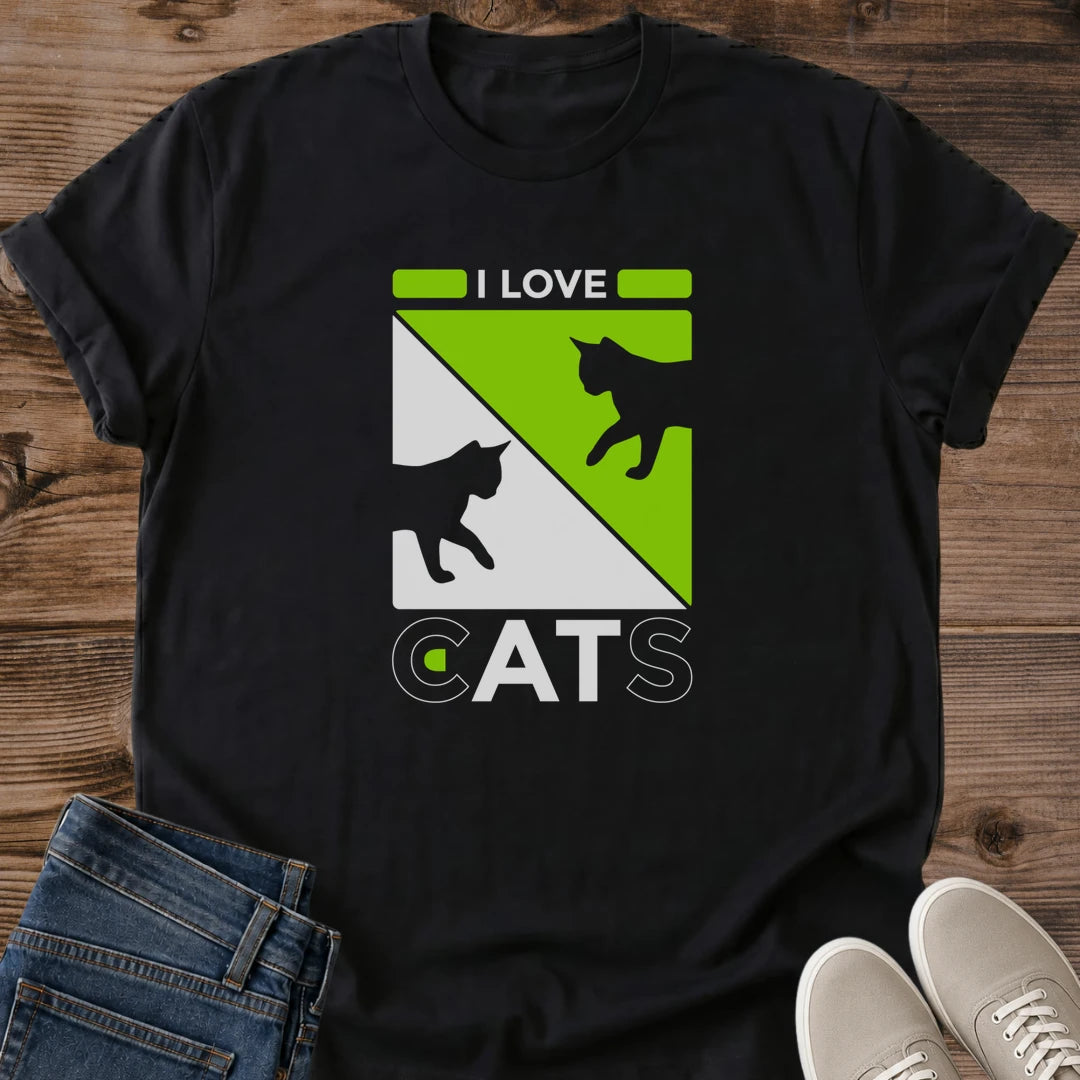 Casual Cat Shirt Comfortable Everyday Tee Neon Green Graphic Design Cat Lover Apparel Soft Crewneck Style Lightweight Fabric Shirt Bold Cat Silhouette Print Pet Owner Gift Perfect Relaxed Fit Tee Modern Animal Lover Design Comfortable Wear