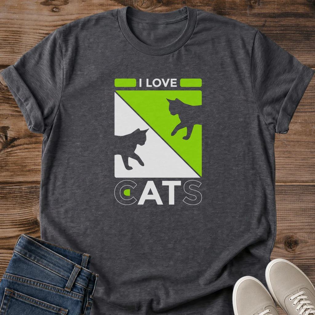 Pet Lover Graphic Tee Cat Design Shirt Comfortable Casual Wear Neon Green Cat Print Bold Statement Tee Soft Crewneck Style Everyday Apparel Cat Silhouette Design Modern Graphic Shirt Lightweight Fabric Tee Relaxed Fit Cat Owner Gift Perfect