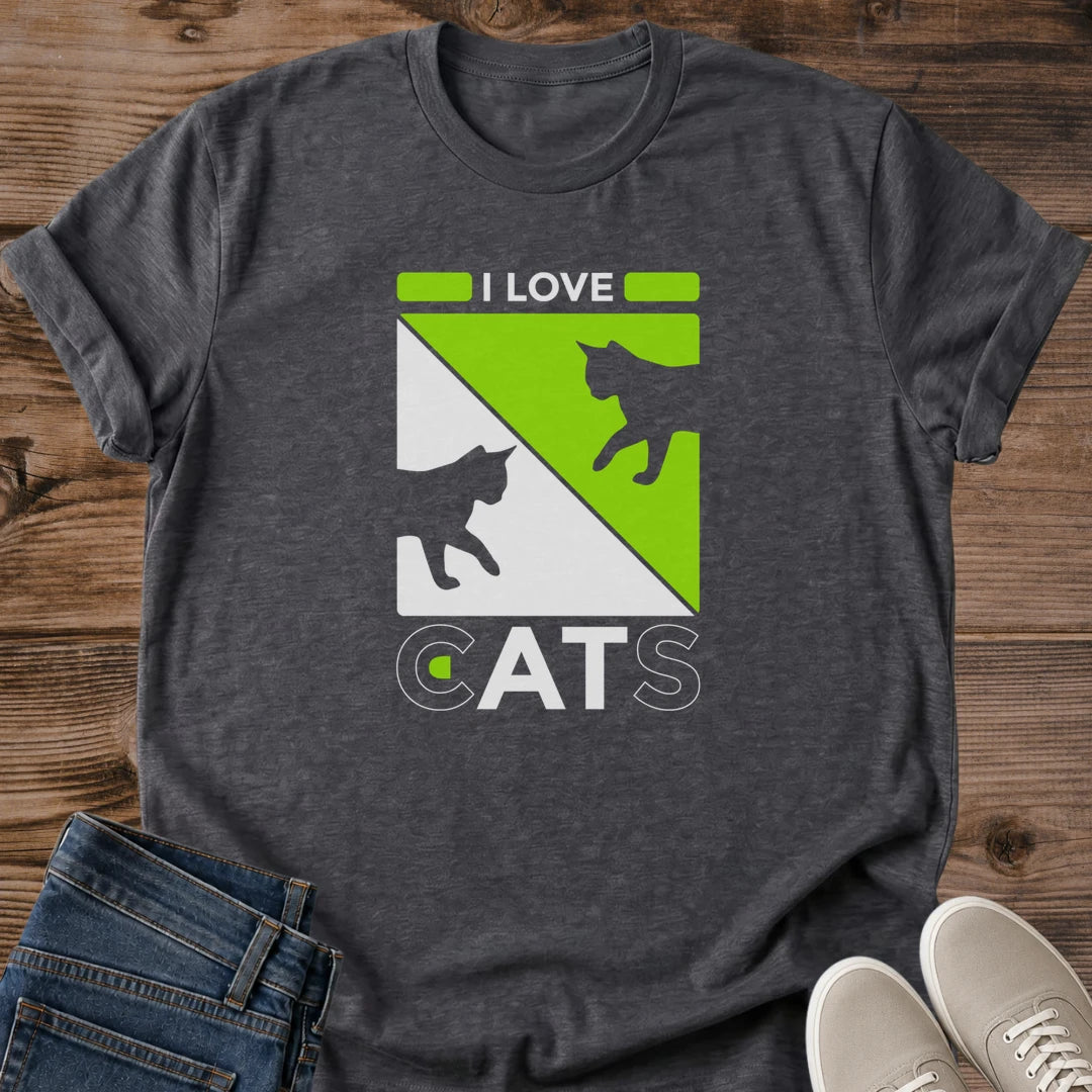 Pet Lover Graphic Tee Cat Design Shirt Comfortable Casual Wear Neon Green Cat Print Bold Statement Tee Soft Crewneck Style Everyday Apparel Cat Silhouette Design Modern Graphic Shirt Lightweight Fabric Tee Relaxed Fit Cat Owner Gift Perfect