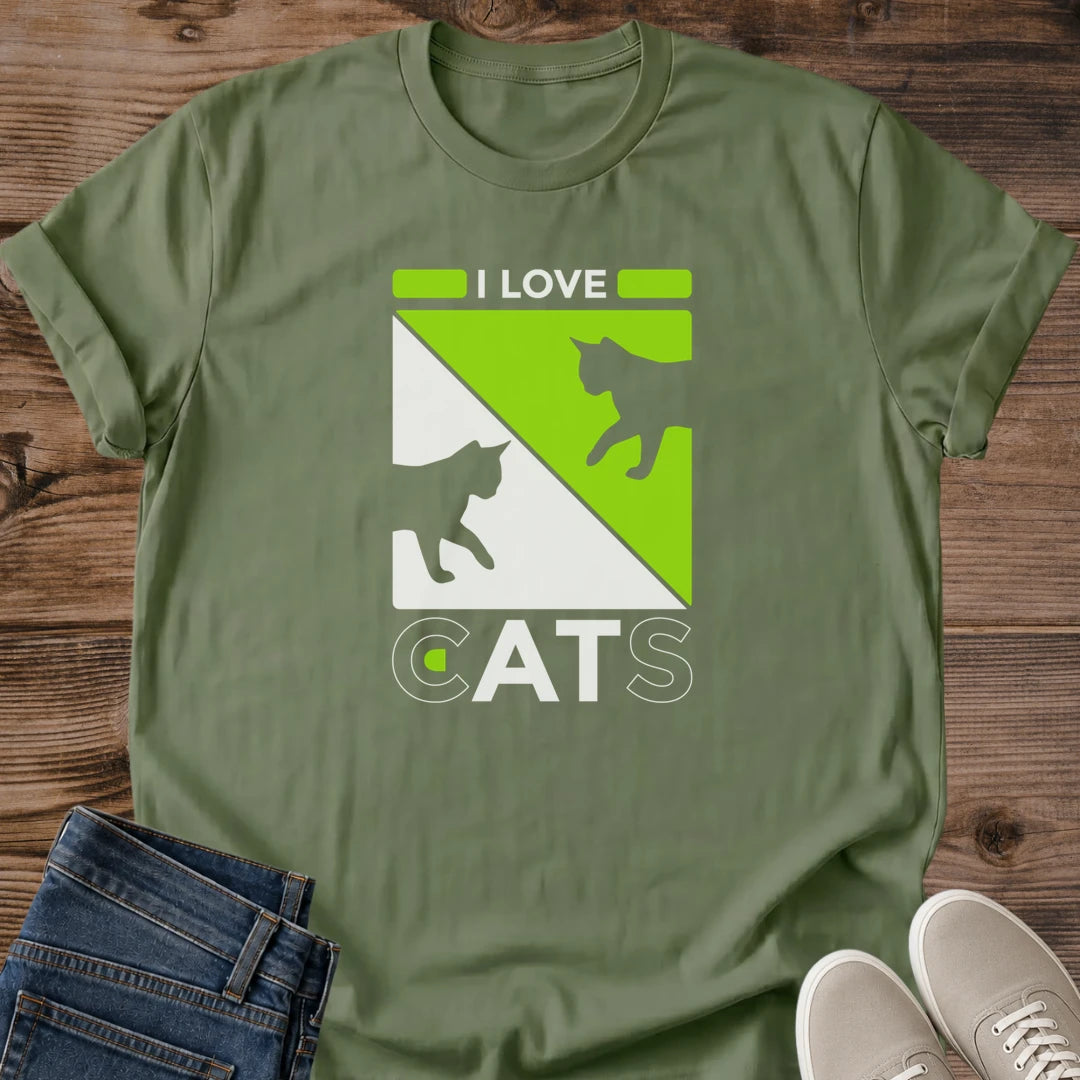 Neon Green Cat Tee Shirt Bold Graphic Design Cat Lover Gift Perfect Pet Owner Apparel Comfortable Crewneck Shirt Casual Everyday Wear Soft Lightweight Fabric Cat Silhouette Print Modern Style Tee Relaxed Fit Design Animal Enthusiast Shirt