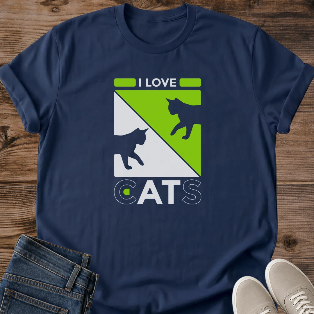 Graphic Cat Tee Shirt Neon Green Design Bold Cat Lover Statement Comfortable Casual Wear Everyday Crewneck Tee Soft Lightweight Fabric Pet Enthusiast Apparel Cat Silhouette Print Modern Style Design Animal Lover Gift Perfect Everyday Shirt