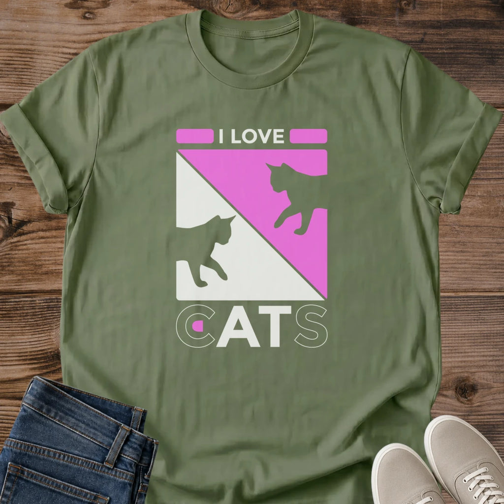 Cat Enthusiast Tshirt Retro Pink Design Graphic Cat Silhouettes Bold Statement Piece Casual Everyday Fashion Soft Cotton Ring Spun Fabric Comfortable Classic Fit Perfect Gift For Cat Lover Pet Owner Present Feline Fan Essential Modern