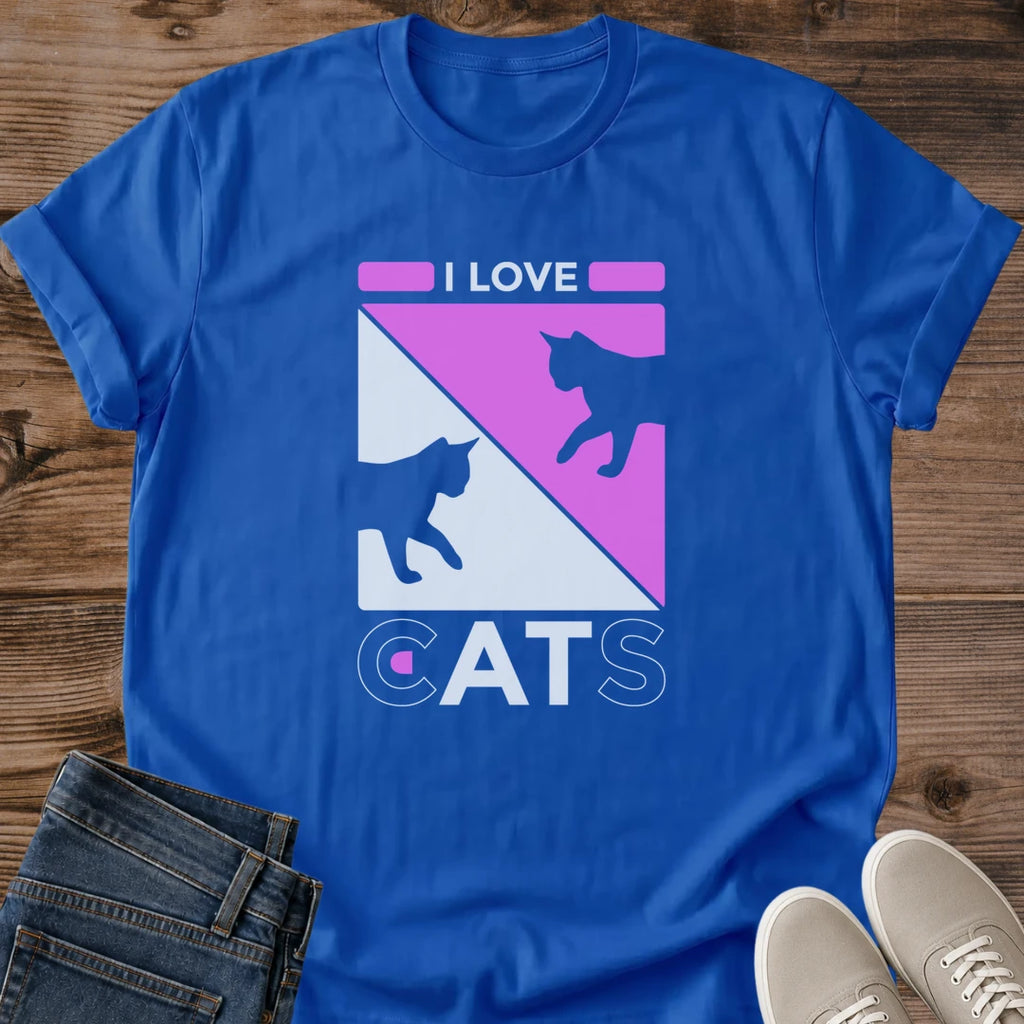 Casual Cat Tee Soft Cotton Comfort Everyday Wear Essential Retro Pink Graphic Design Bold Cat Silhouettes Geometric Pattern Lightweight Fabric Ring Spun Construction Cat Lover Shirt Perfect Gift For Feline Enthusiast Pet Owner Fashion