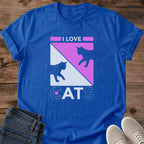 Casual Cat Tee Soft Cotton Comfort Everyday Wear Essential Retro Pink Graphic Design Bold Cat Silhouettes Geometric Pattern Lightweight Fabric Ring Spun Construction Cat Lover Shirt Perfect Gift For Feline Enthusiast Pet Owner Fashion