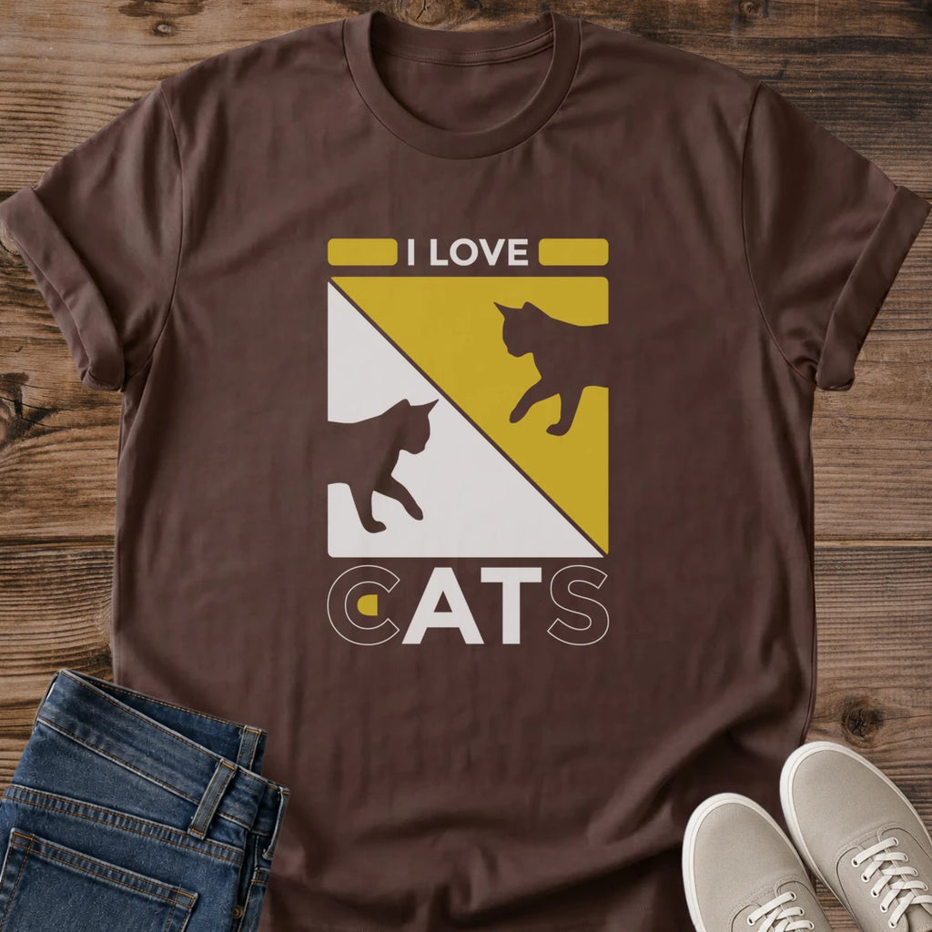Cat Lover Shirt Gift Idea Retro Yellow Silhouette Design Graphic Tee For Pet Owners Feline Fashion Statement Casual Comfort Wear Vintage Style Cat Print Birthday Present For Cat Enthusiasts Everyday Casual Clothing Animal Themed Apparel