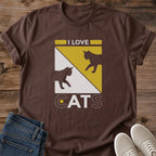 Cat Lover Shirt Gift Idea Retro Yellow Silhouette Design Graphic Tee For Pet Owners Feline Fashion Statement Casual Comfort Wear Vintage Style Cat Print Birthday Present For Cat Enthusiasts Everyday Casual Clothing Animal Themed Apparel