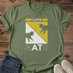 Yellow Cat Silhouette Shirt Retro Vintage Design Graphic Tee For Feline Enthusiasts Casual Comfort Wear Pet Lover Fashion Statement Animal Themed Gift Idea Everyday Style Cat Owner Present Comfortable Graphic Clothing Trendy Pet Apparel