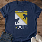 Retro Yellow Cat Silhouette Graphic Tee Vintage Design Feline Print Shirt Casual Wear For Cat Lovers Pet Themed Fashion Statement Comfortable Everyday Style Animal Graphic Clothing Gift For Pet Owners Trendy Cat Apparel Collection