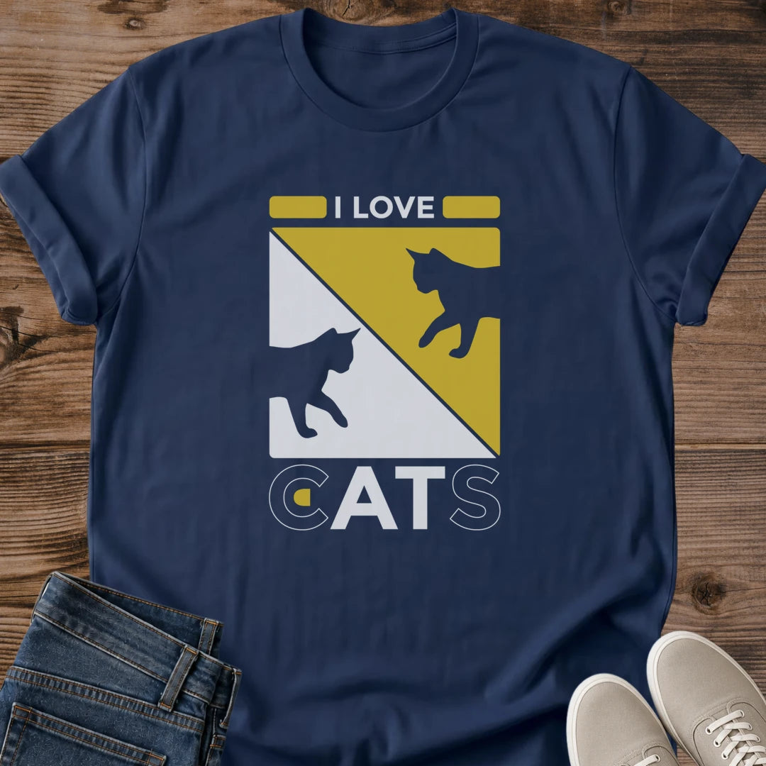 Retro Yellow Cat Silhouette Graphic Tee Vintage Design Feline Print Shirt Casual Wear For Cat Lovers Pet Themed Fashion Statement Comfortable Everyday Style Animal Graphic Clothing Gift For Pet Owners Trendy Cat Apparel Collection
