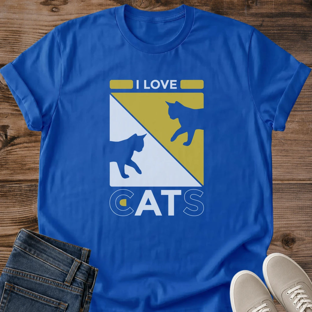 Vintage Cat Design Graphic Tee Retro Yellow Silhouette Print Casual Comfort Shirt For Feline Lovers Pet Owner Gift Idea Everyday Wear Fashion Statement Animal Themed Clothing Comfortable Style Cat Enthusiast Apparel Birthday Present