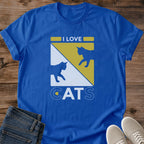Vintage Cat Design Graphic Tee Retro Yellow Silhouette Print Casual Comfort Shirt For Feline Lovers Pet Owner Gift Idea Everyday Wear Fashion Statement Animal Themed Clothing Comfortable Style Cat Enthusiast Apparel Birthday Present