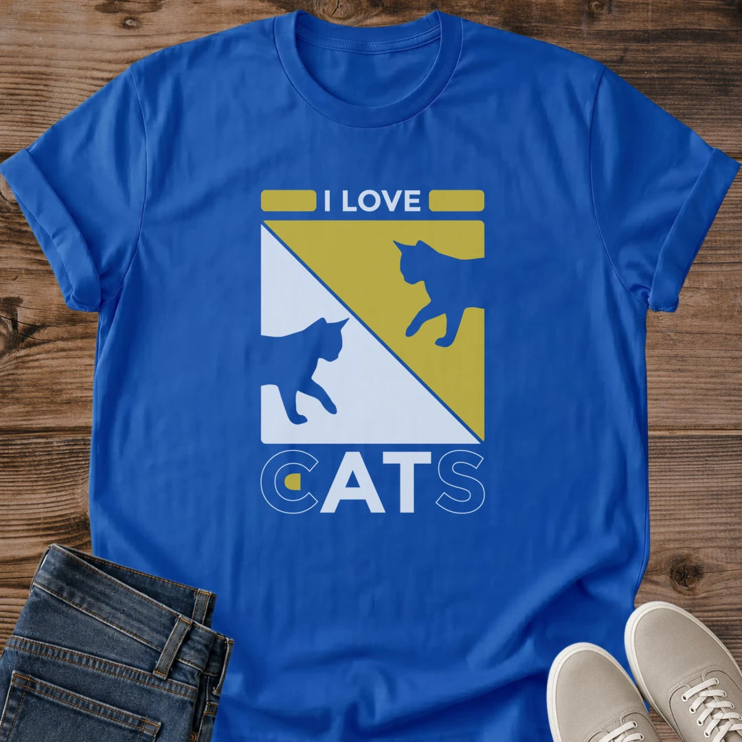 Vintage Cat Design Graphic Tee Retro Yellow Silhouette Print Casual Comfort Shirt For Feline Lovers Pet Owner Gift Idea Everyday Wear Fashion Statement Animal Themed Clothing Comfortable Style Cat Enthusiast Apparel Birthday Present