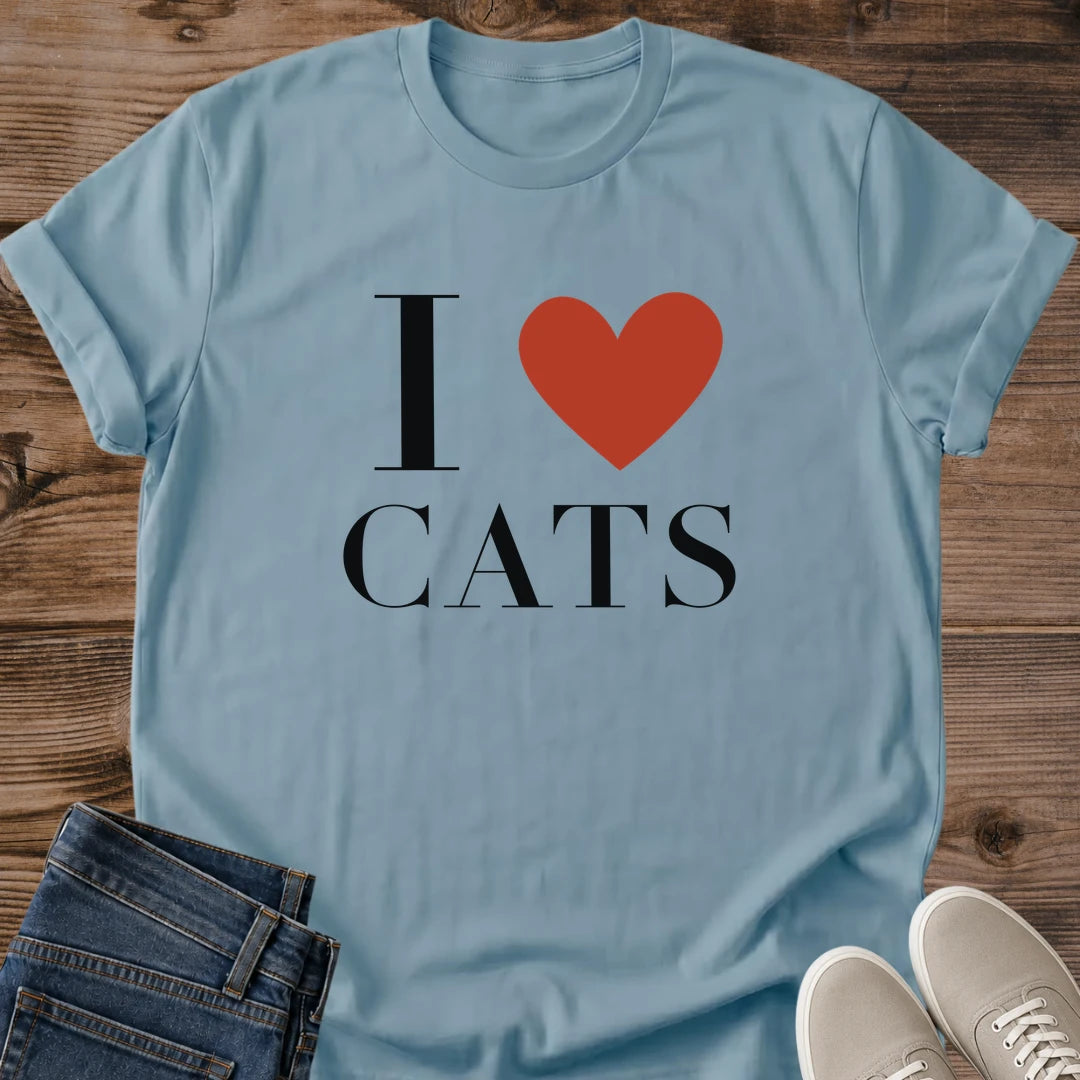 Stone BlueI Heart Cats Shirt I Love Cats Tee Bold Black Serif Letters With Big Red Heart Design Clean Minimal Cat Lover Shirt Cat Owner Gift For Her Cat Dad Tee Everyday Cat Tee Classic Typography Soft Cotton Unisex Shirt Cat Whisker Co