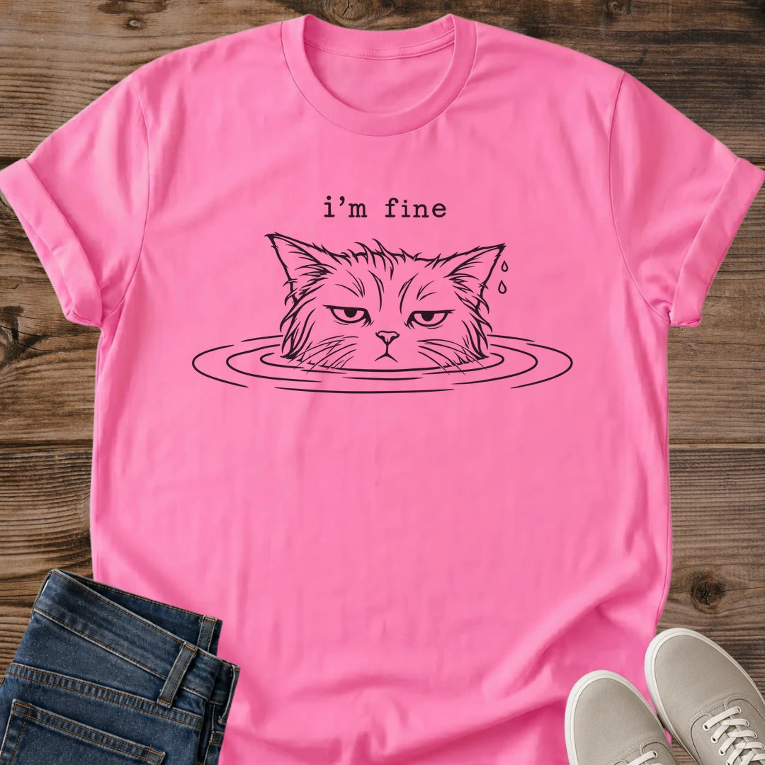 Im Fine Cat Shirt Funny Stressed Cat Tee Relatable Line Art Gift Idea Softstyle Ring Spun Cotton Relaxed Fit Everyday Casual Wear Simple Print Cat Owner Apparel Statement Piece Lightweight Layering For Home