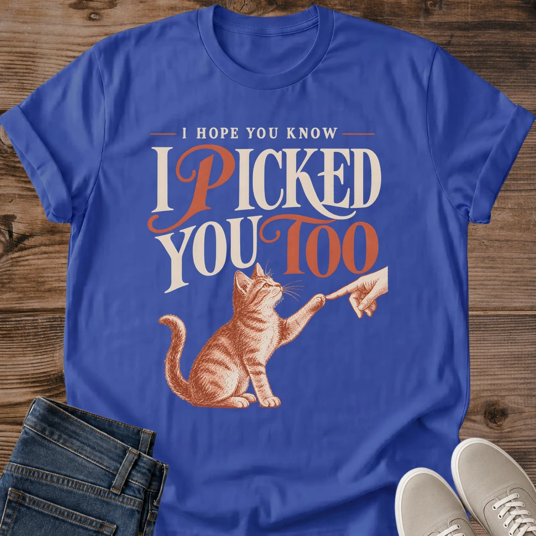 Vintage Cat Lover Tee I Picked You Too High Five Kitten Design Cotton Cat Mom Gift Shirt Sentimental Aesthetic Softstyle Ring Spun Fabric Relaxed Retail Fit Casual Weekend Layering Statement Piece Everyday Wear For Home