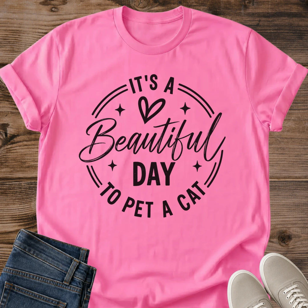 Vintage Cat Lover Tee Its A Beautiful Day To Pet A Cat Design Cotton Cat Mom Gift Shirt Sweet Aesthetic Softstyle Ring Spun Fabric Relaxed Retail Fit Casual Weekend Layering Statement Piece Everyday Wear For Home