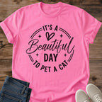 Vintage Cat Lover Tee Its A Beautiful Day To Pet A Cat Design Cotton Cat Mom Gift Shirt Sweet Aesthetic Softstyle Ring Spun Fabric Relaxed Retail Fit Casual Weekend Layering Statement Piece Everyday Wear For Home