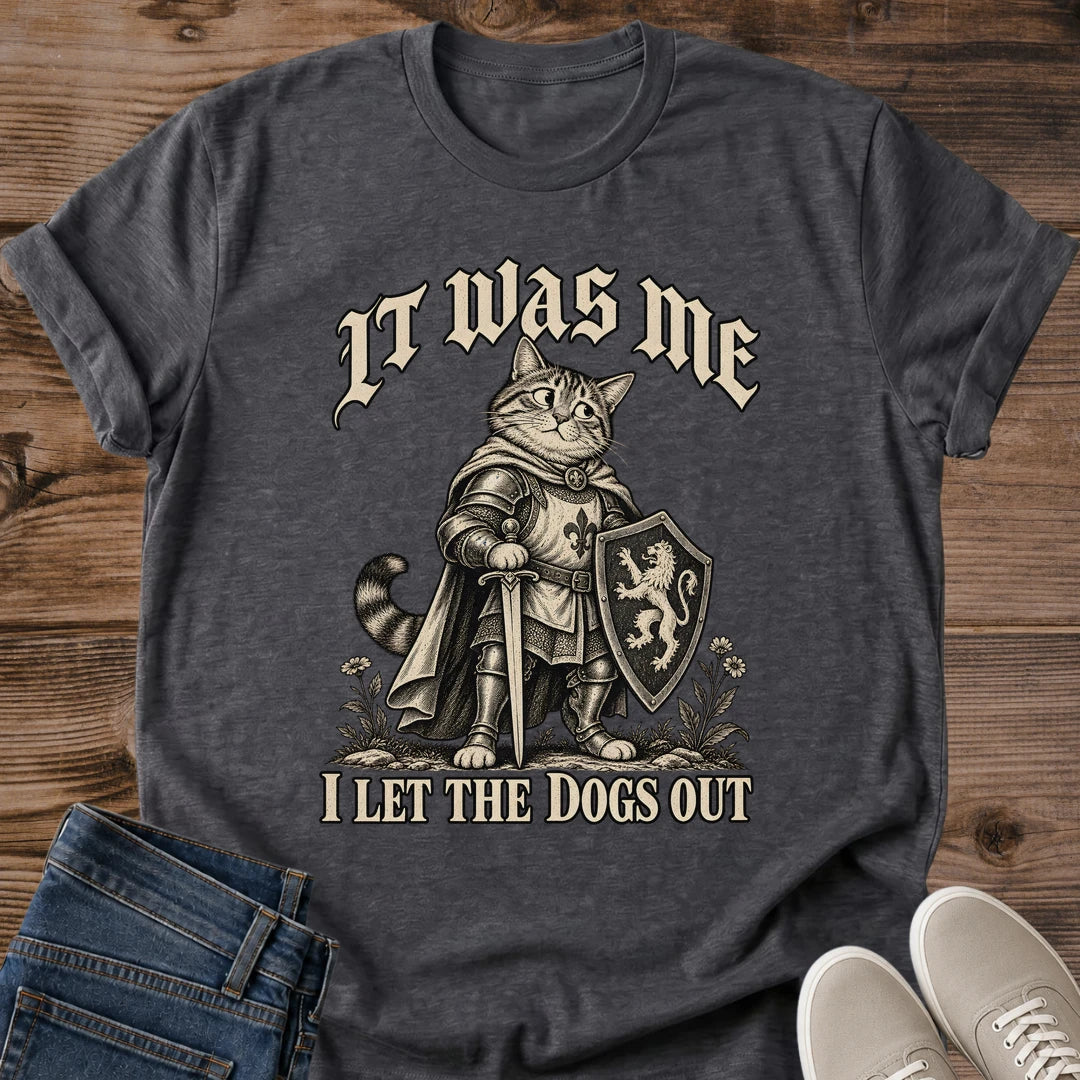 Mischievous Cat Shirt I Let The Dogs Out Cat Mom Tee Funny Knight Cat Gift Retro Gothic Cat Design Cat Humor Shirt For Women And Men Cat Dad Gift Holiday Gift For Cat Owner Chaos Cat Tee Soft Cotton Unisex Tee Cat Whisker Co