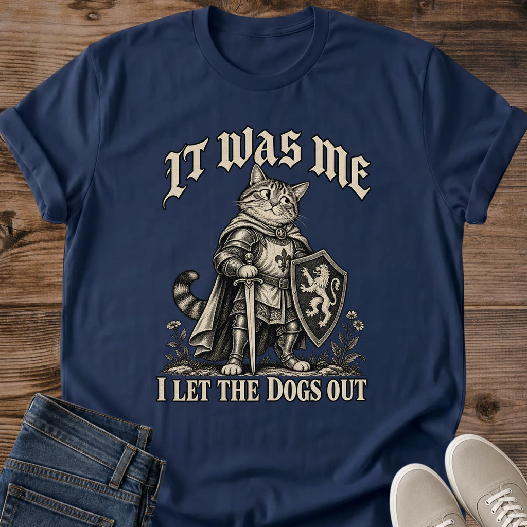 Cat Lover Gift I Let The Dogs Out Cat Shirt Funny Cat Meme Tee Vintage Knight Cat Graphic Birthday Gift For Cat Owner Christmas Gift For Cat Dad White Elephant Gift Cat Person Tee Gildan Softstyle Cotton Tee Cat Whisker Co