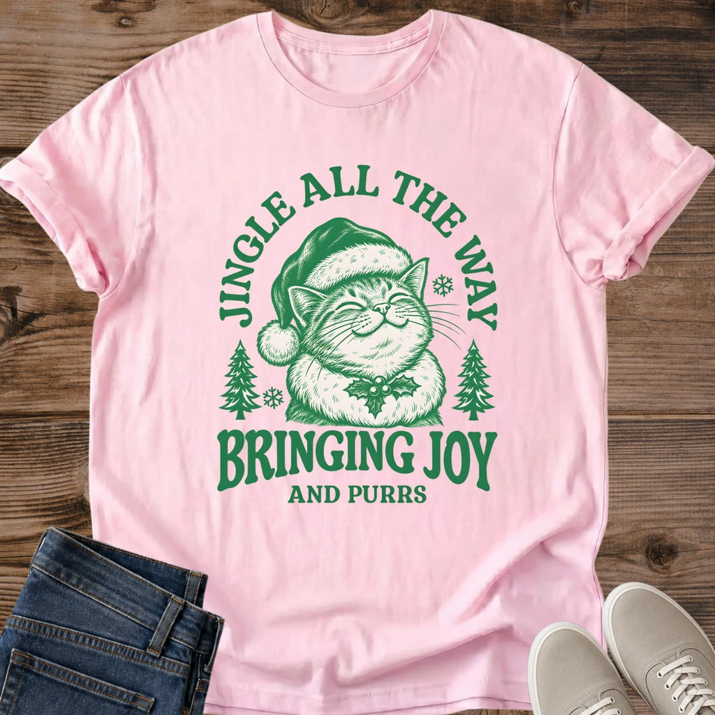 Jingle All The Way Cat Shirt Cute Santa Cat Mom Tee Joyful Christmas Cat Gift Retro Holiday Cat Design Christmas Shirt For Women And Men Cat Dad Gift Holiday Gift For Cat Owner Winter Cat Tee Soft Cotton Unisex Tee Cat Whisker Co