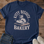 Vintage Cat Shirt Bakery Design Theme Soft Cotton Graphic Tee Retro Style Apparel Kitty Biscuits Illustration Comfortable Casual Wear Lightweight Fabric Construction Cat Lover Gift Idea Crew Neck Silhouette Everyday Fashion Essential Cozy