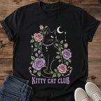 Kitty Cat Club Shirt Black Witchy Black Cat Tee Celestial Cat With Roses And Crescent Moon Graphic Whimsigoth Floral Cat Shirt Pastel Goth Tee Spooky Season Cat Gift Cat Mom Shirt Gildan 64000 Softstyle Unisex Cat Whisker Co