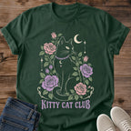 Celestial Cat Shirt Kitty Cat Club Witchy Tee Hand Drawn Black Cat Framed By Roses Crescent Moon Sparkles Graphic Cat Owner Shirt Gift For Cat Lovers Dark Romantic Floral Tee Gothic Cat Shirt Unisex Ringspun Cotton Shirt Cat Whisker Co