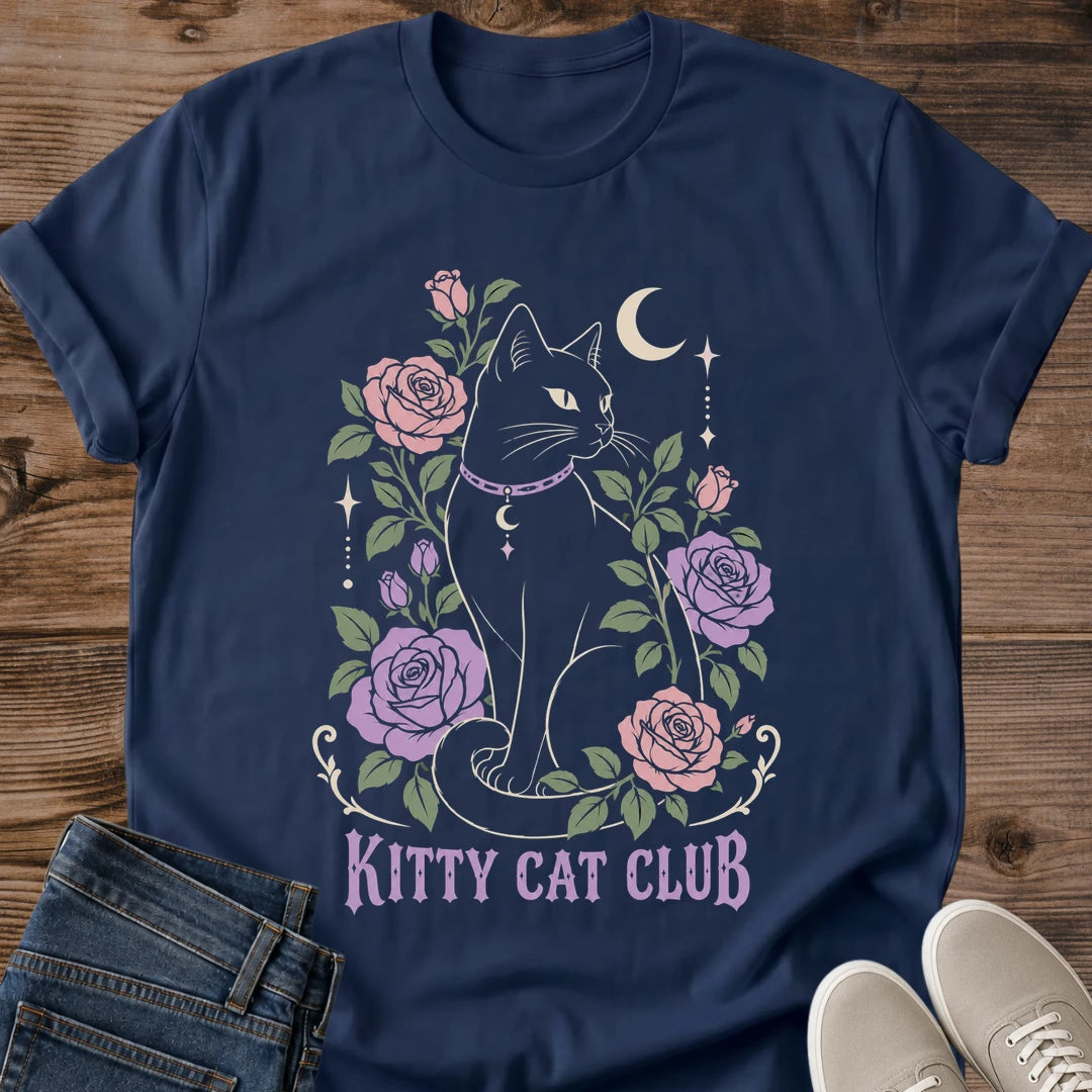 Cat Lover Gift Kitty Cat Club Shirt Whimsigoth Cat Tee Vintage Floral Black Cat Graphic Halloween Gift For Cat Mom Birthday Gift For Cat Owner Christmas Gift For Her Cat Person Tee Witchy Gift Gildan Softstyle Cotton Tee Cat Whisker Co