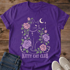 Witchy Cat Shirt Kitty Cat Club Tee Black Cat In Lavender And Pink Rose Garden Illustration Moon And Stars Design Celestial Cat Mom Shirt Cat Owner Gift For Her Halloween Cat Tee Mystical Soft Cotton Unisex Shirt Cat Whisker Co