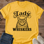 Vintage Cat Design Soft Cotton Tee Comfortable Casual Shirt Retro Tabby Graphic Lady Whiskers Print Lightweight Natural Fabric Lived In Feel Cat Themed Clothing Everyday Lounge Wear Perfect Layering Piece Pet Lover Style Flecked Cotton