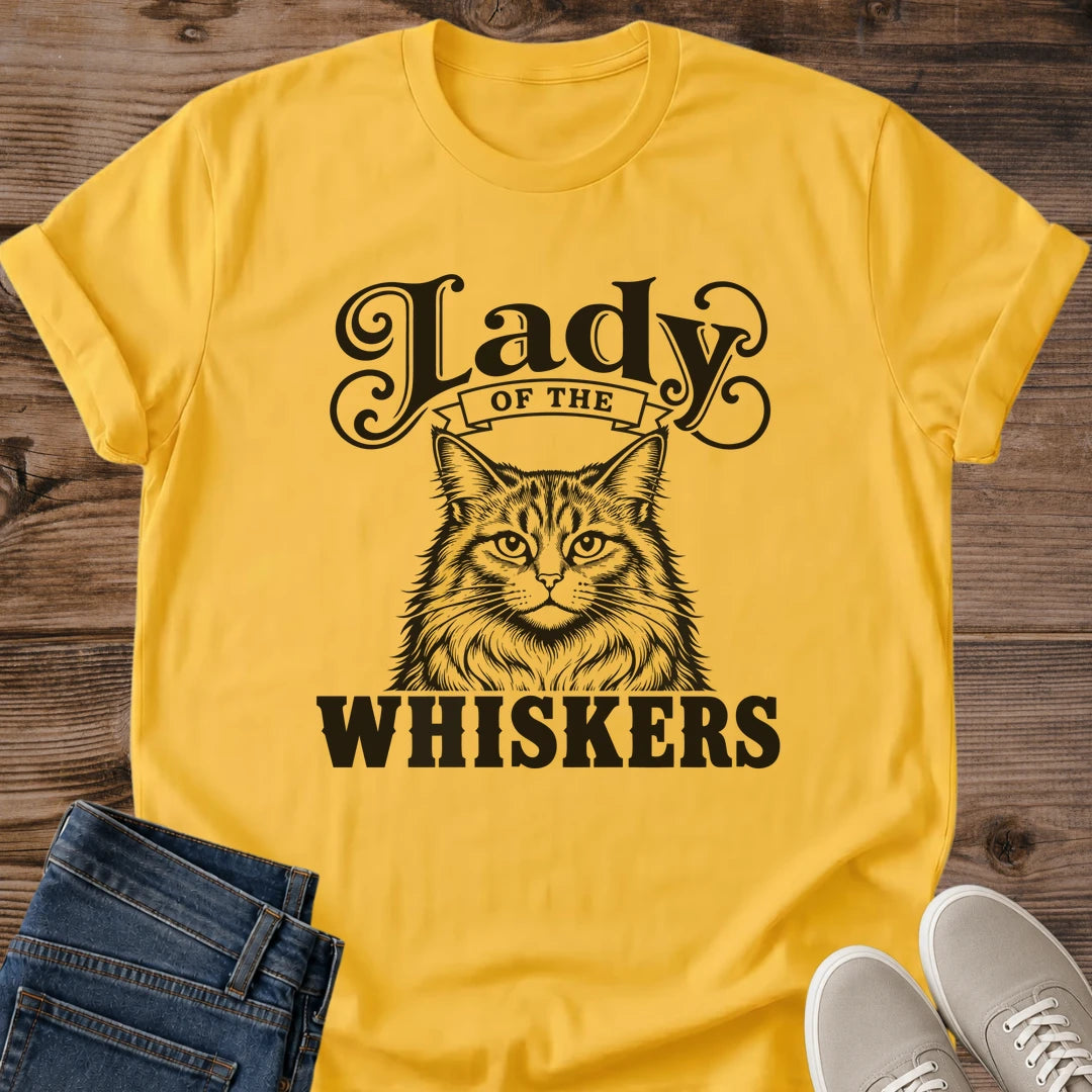 Vintage Cat Design Soft Cotton Tee Comfortable Casual Shirt Retro Tabby Graphic Lady Whiskers Print Lightweight Natural Fabric Lived In Feel Cat Themed Clothing Everyday Lounge Wear Perfect Layering Piece Pet Lover Style Flecked Cotton