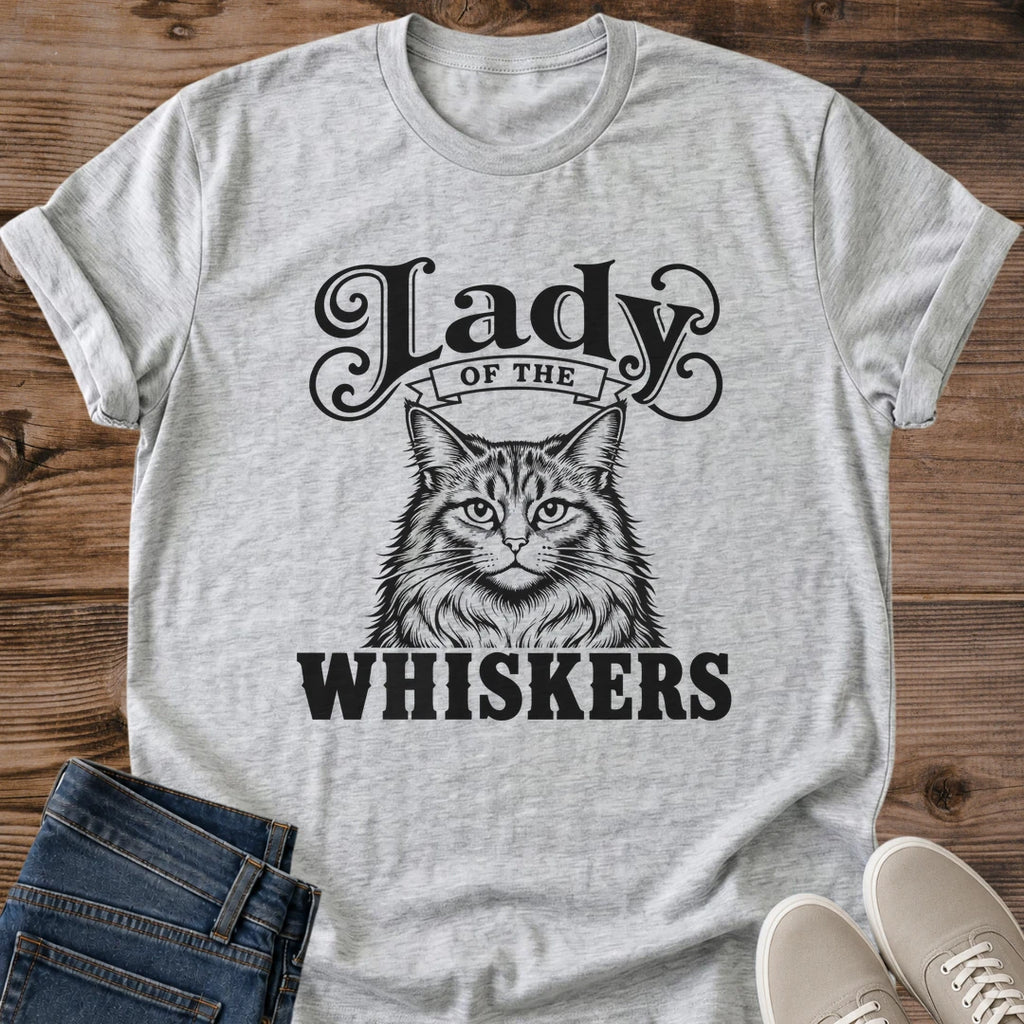 Soft Cotton Cat Shirt Vintage Tabby Graphic Design Lady Whiskers Text Retro Pet Lover Tee Comfortable Lightweight Fabric Natural Flecked Cotton Material Cat Owner Apparel Casual Everyday Wear Cozy Lounge Style Perfect Animal Lover Gift