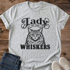 Soft Cotton Cat Shirt Vintage Tabby Graphic Design Lady Whiskers Text Retro Pet Lover Tee Comfortable Lightweight Fabric Natural Flecked Cotton Material Cat Owner Apparel Casual Everyday Wear Cozy Lounge Style Perfect Animal Lover Gift