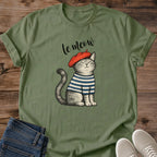 Vintage Cat Lover Tee Le Meow French Beret Cat Design Cotton Cat Mom Gift Shirt Parisian Aesthetic Softstyle Ring Spun Fabric Relaxed Retail Fit Casual Weekend Layering Statement Piece Everyday Wear For Home And Away