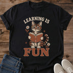 Literary Cat Design Shirt Book Reading Vintage Tee Retro Graphic Style Teacher Gift Appreciation Present Soft Comfortable Fabric Lightweight Casual Wear Bookworm Apparel Cozy Reading Outfit Librarian Gift Idea Tabby Cat Illustration Earth