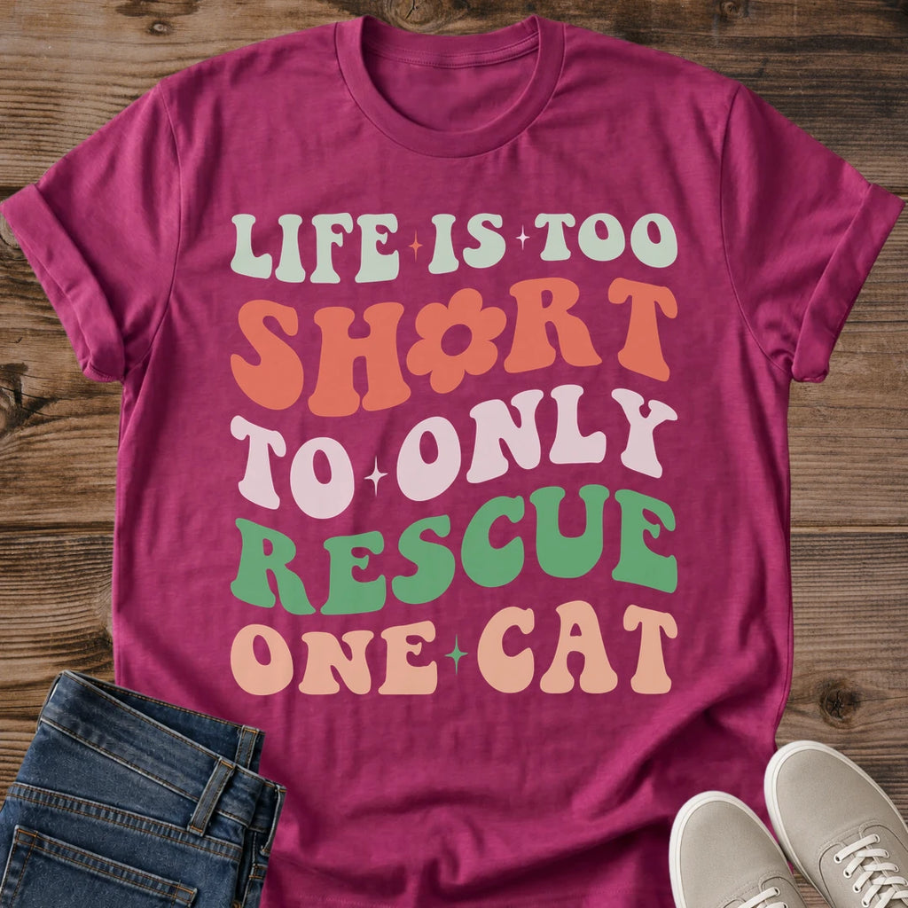 Multi Cat Owner Tee Funny Rescue Philosophy Shirt Retro Groovy Typography Design Wavy Text Style Vintage Fashion Statement Sage Green Coral White Color Cat Lover Gift Casual Wear Apparel Cat Mom Dad Shirt Animal Shelter Volunteer Fashion
