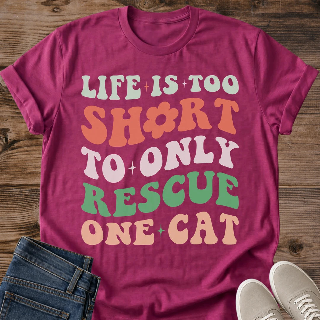 Multi Cat Owner Tee Funny Rescue Philosophy Shirt Retro Groovy Typography Design Wavy Text Style Vintage Fashion Statement Sage Green Coral White Color Cat Lover Gift Casual Wear Apparel Cat Mom Dad Shirt Animal Shelter Volunteer Fashion