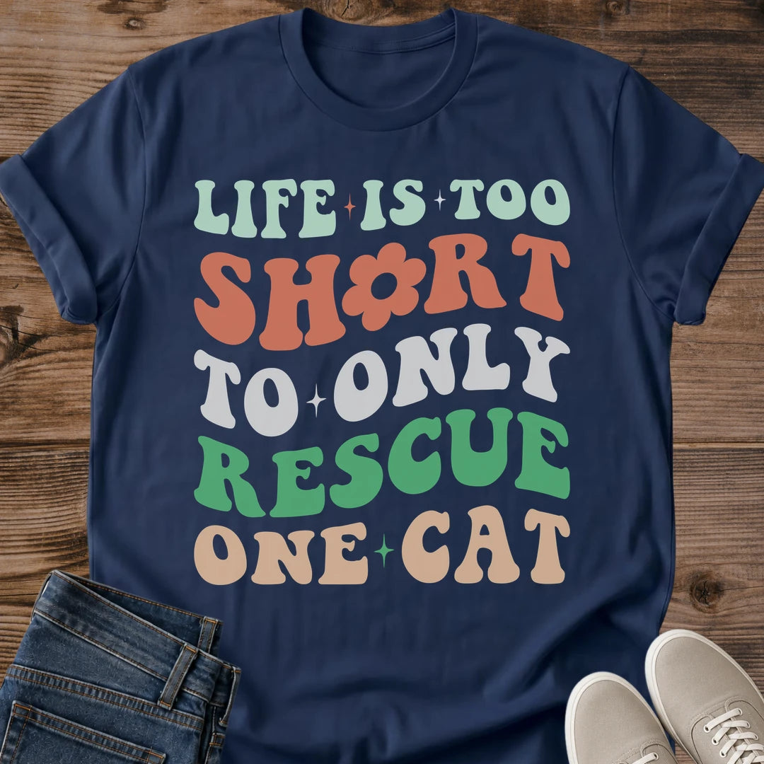 Funny Cat Owner Shirt Multi Cat Household Tee Rescue Philosophy Statement Retro Groovy Typography Design Wavy Text Style Sage Green Coral White Color Palette Cat Lover Gift Casual Wear Animal Shelter Volunteer Apparel Cat Mom Dad Fashion