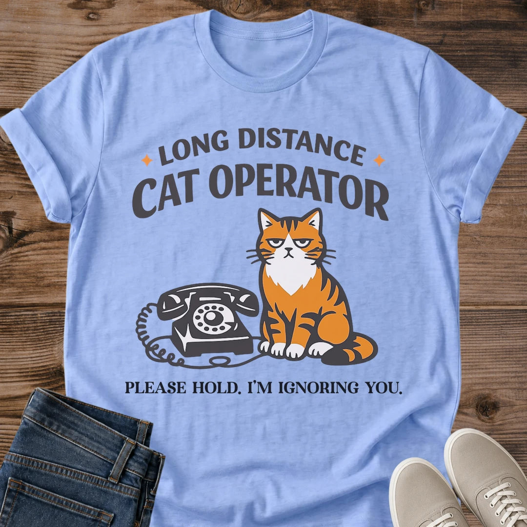 Grumpy Cat Graphic Tee Shirt Design Orange Feline Print Vintage Telephone Illustration Funny Pet Owner Humor Soft Comfortable Cotton Fabric Casual Everyday Wear Style Relaxed Fit Design Perfect Cat Lover Gift Birthday Present Idea
