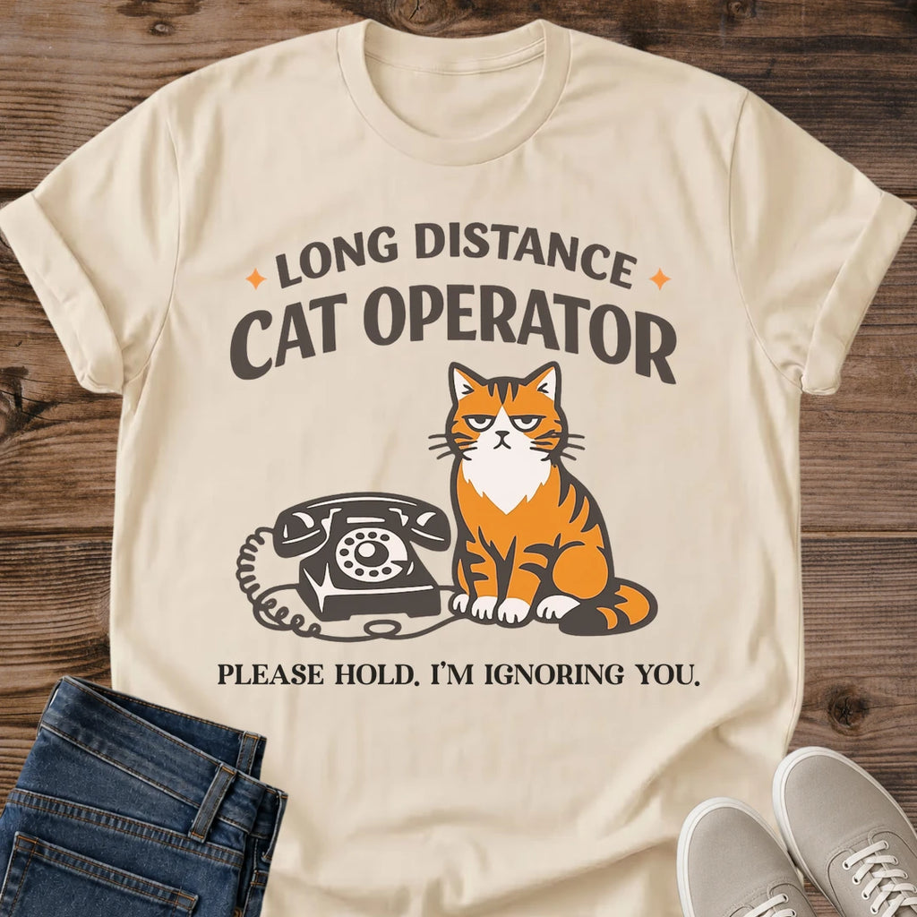 Cat Lover Gift Shirt Funny Pet Owner Tee Grumpy Orange Cat Graphic Design Vintage Telephone Print Humorous Message Style Soft Comfortable Cotton Fabric Material Casual Everyday Wear Perfect Birthday Present Idea Relaxed Fit Design