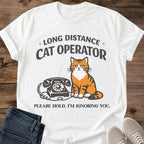 Graphic Tee Cat Owner Shirt Design Funny Grumpy Feline Print Vintage Telephone Illustration Pet Parent Humor Message Soft Comfortable Cotton Fabric Material Casual Everyday Wear Style Perfect Cat Lover Gift Idea Relaxed Fit Design