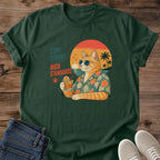 Cat Lover Shirt Retro Kitty Design Vacation Theme Tee Graphic Cat Apparel Novelty Pet Gift Casual Wear Shirt Comfortable Cotton Tee Animal Print Design Pet Owner Present Birthday Gift Idea Quirky Cat Tee Everyday Casual Shirt Pet Parent